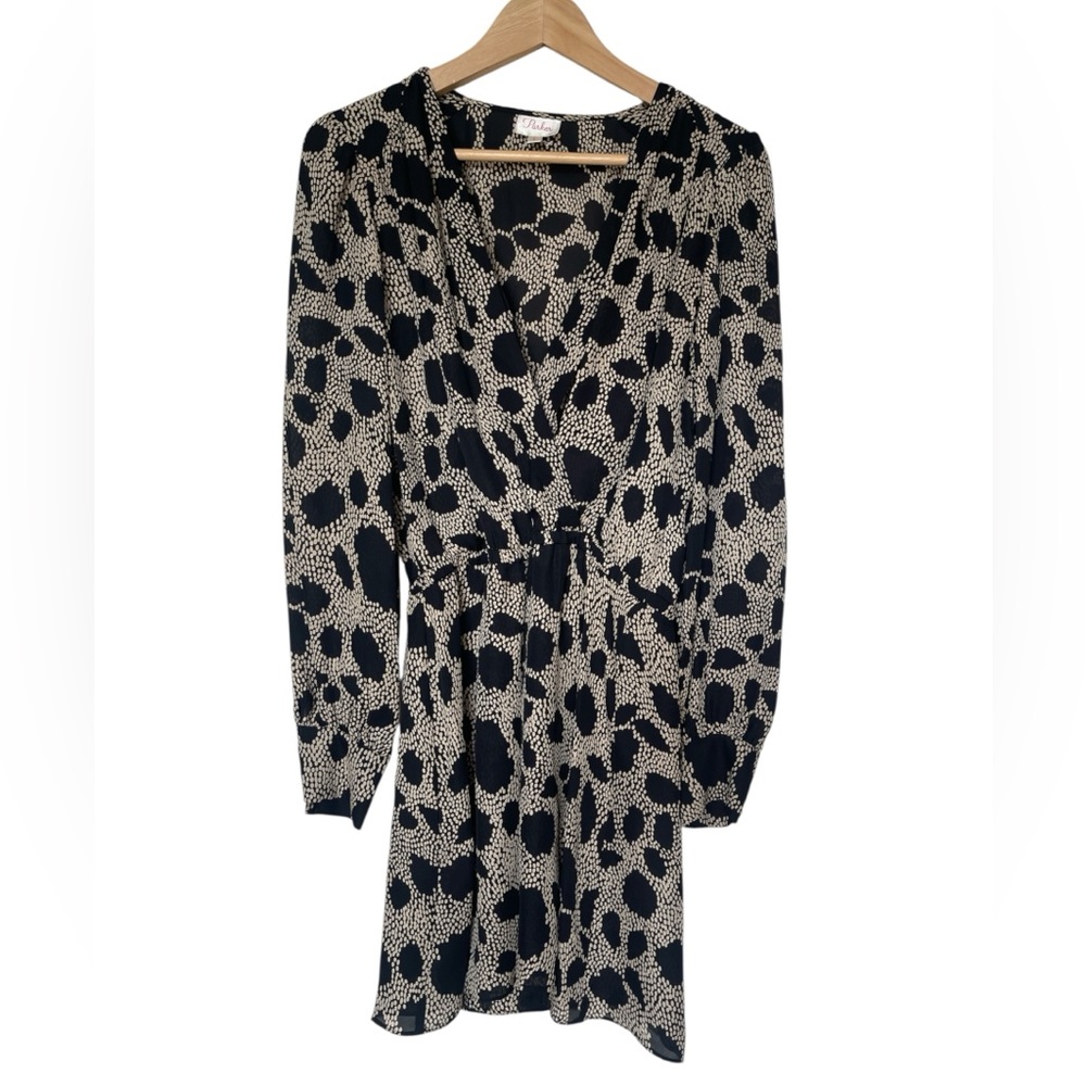Parker Silk Leopard Faux Wrap Dress Small Long Sleeve V neck EUC